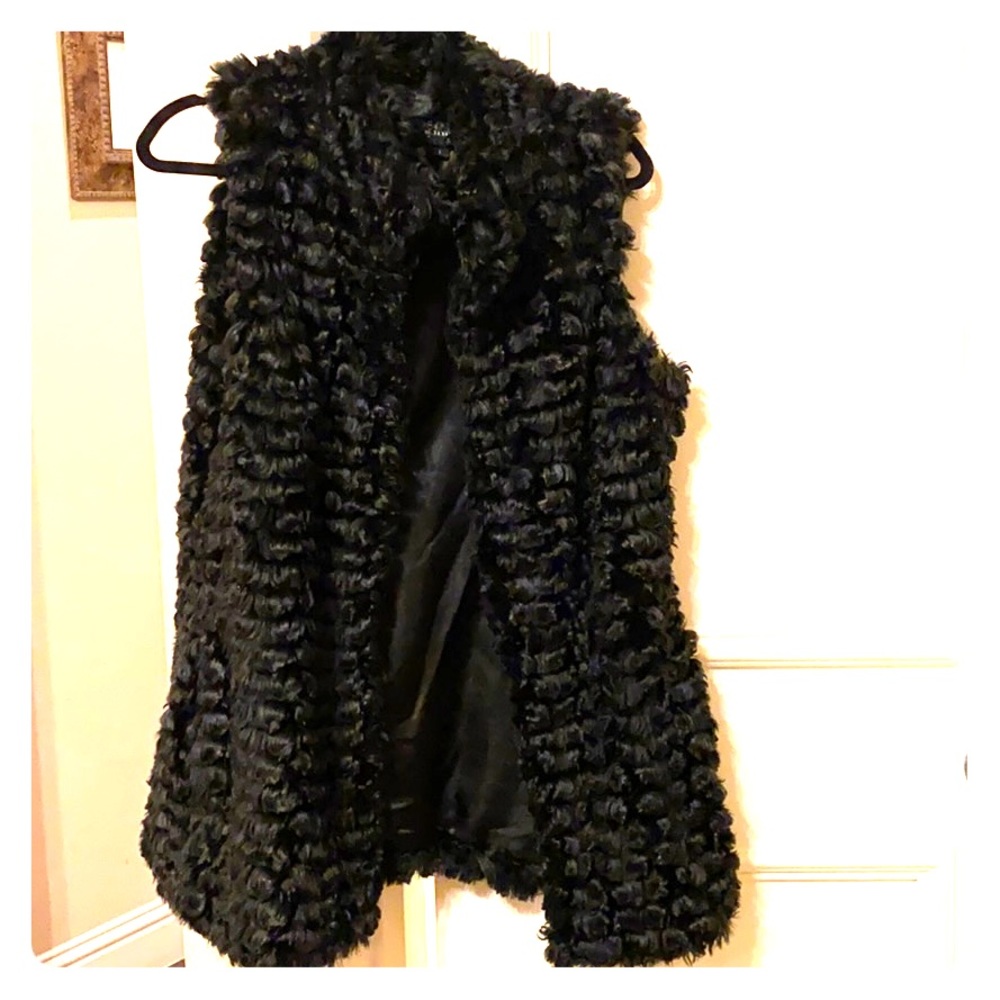 Black curly fur long vest
